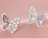 White Gold Pink Purple Stud Earrings