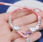 Pink Ribbon Kitty Bracelet 999 Silver Big