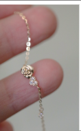 The Little Prince's Rose, S925 Silver Plated with 14K Gold, Fine Shiny Rose and Heart Bracelet