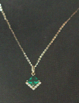 Green Square Gem on Silver Chain
