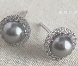 Gray Pearl Halo Studs
