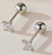 Mini Delicate Floral Silver Diamond Studs