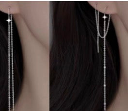 Long Elegant Star Chain Silver Earrings