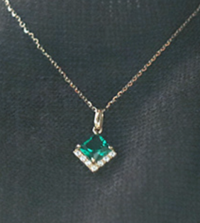 Green Square Gem on Silver Chain