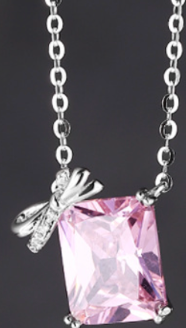 Pink Square Gem with Bow Necklace