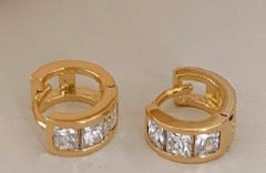 Triple Zircon Gold Hoop Earrings
