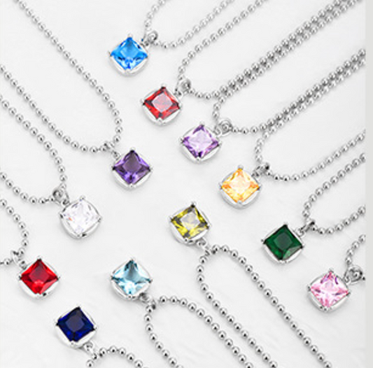 Necklace Pendant Birthstone Square Shape