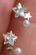Star with Pearl Stud Earrings