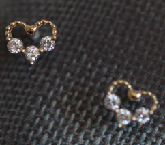 3 Zircon Silver Heart Studs