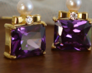 Purple Gem Gold Coated Pearl Earrings