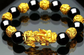 12mm Single Pixiu Six-Character Gold Bead Bracelet