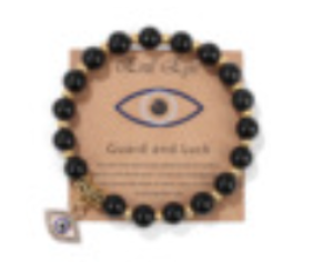 Natural Stone Bead Bracelet - Evil Eye (Black)