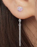 S999 Fine Silver Ear Threads-with Pink round diamond head
