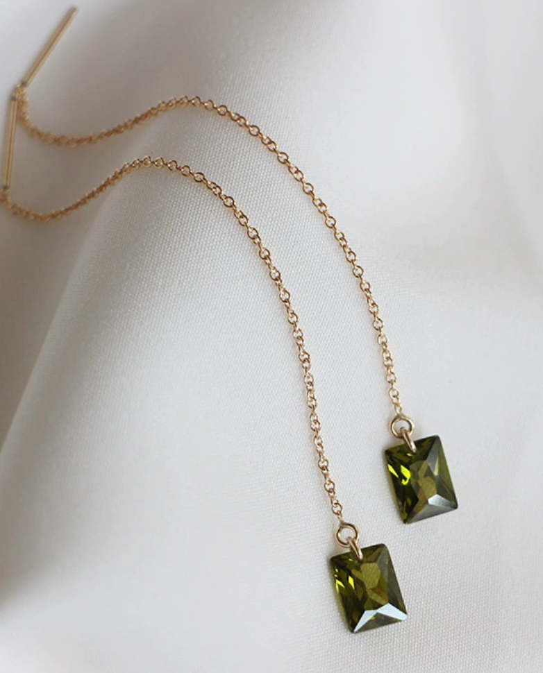 Olive Gem Threader Earrings