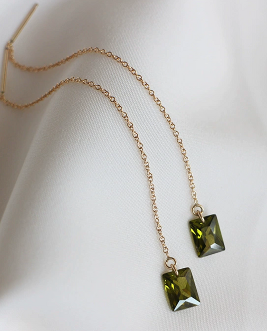 Olive Gem Threader Earrings