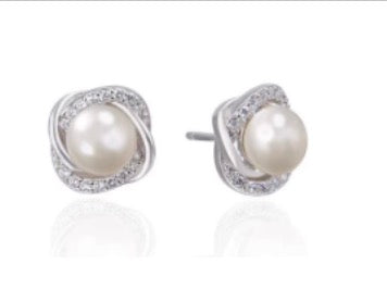 Twirl Halo Pearl Stud Earrings