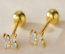 Mini Delicate Floral Diamond Earrings - Gold