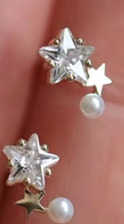 Star and Pearl Gold Earrings