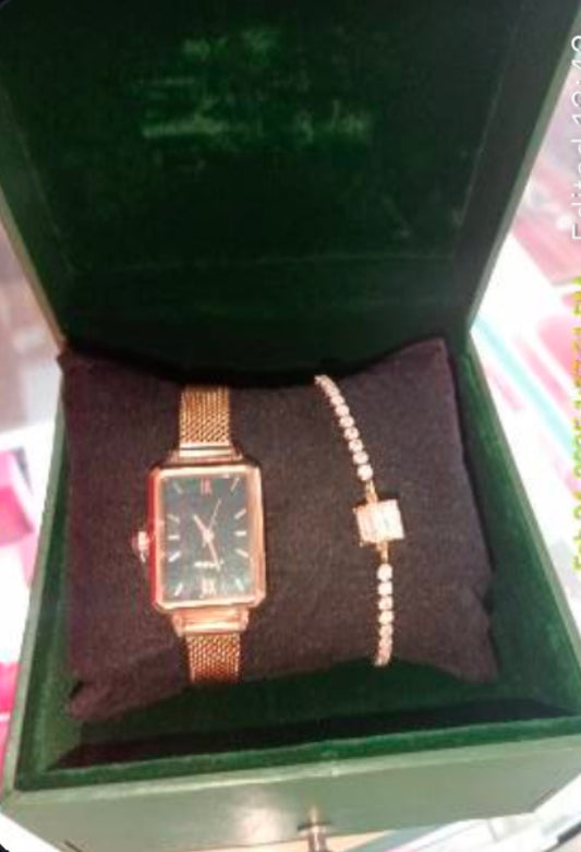 High-End Dark Green Velvet Gift Box, Quartz Watch Set