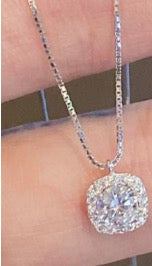 Silver Color - Small Square Diamond Necklace