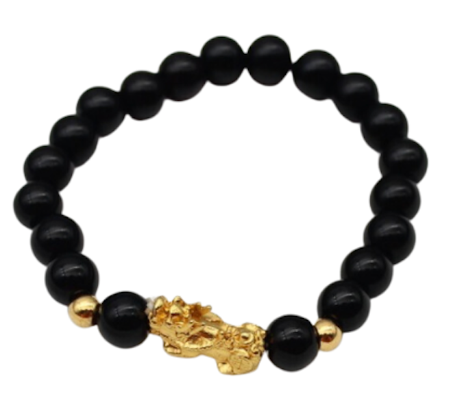 Crystal Pixiu Bracelet with Gold Beads