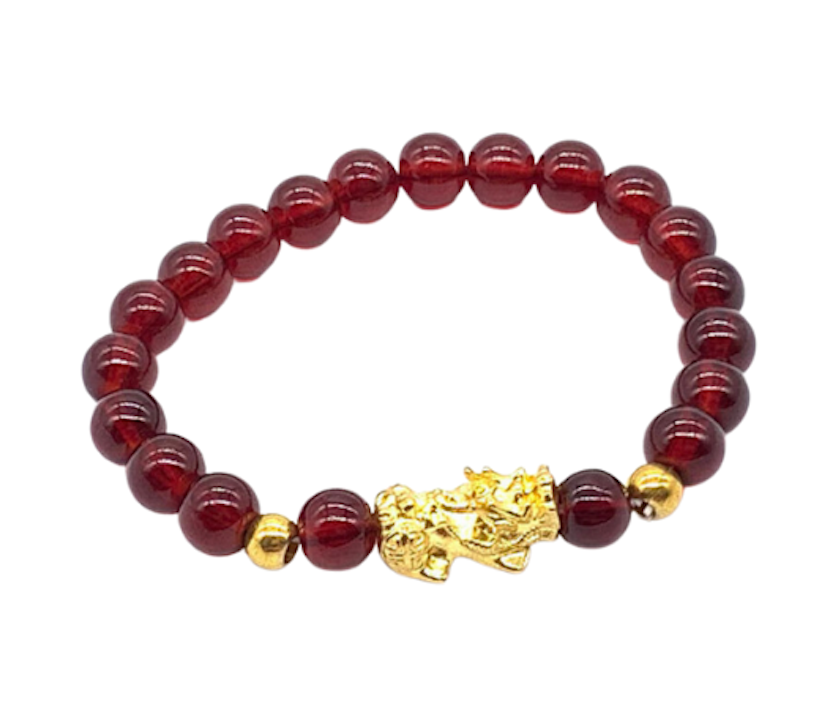 Crystal Pixiu Bracelet with Gold Beads