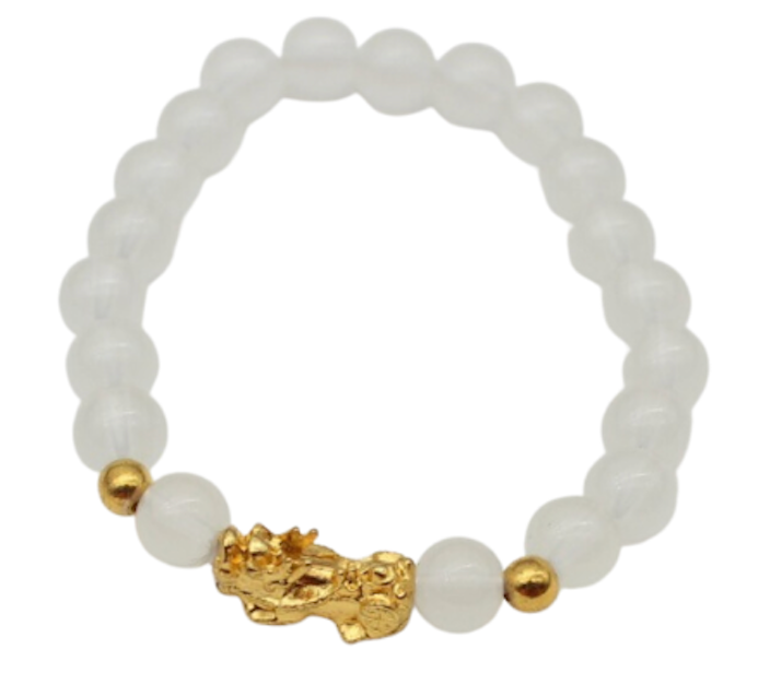 Crystal Pixiu Bracelet with Gold Beads